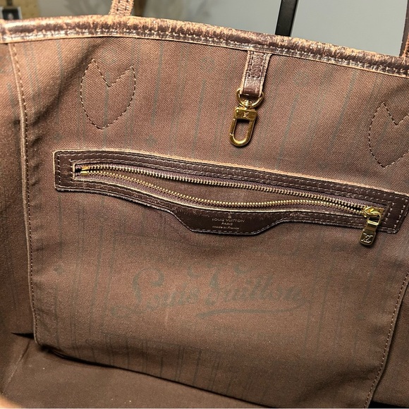 Authentic Louis Vuitton Monogram Mini Lin Neverfull Chocolate Brown Bag - Picture 11 of 17